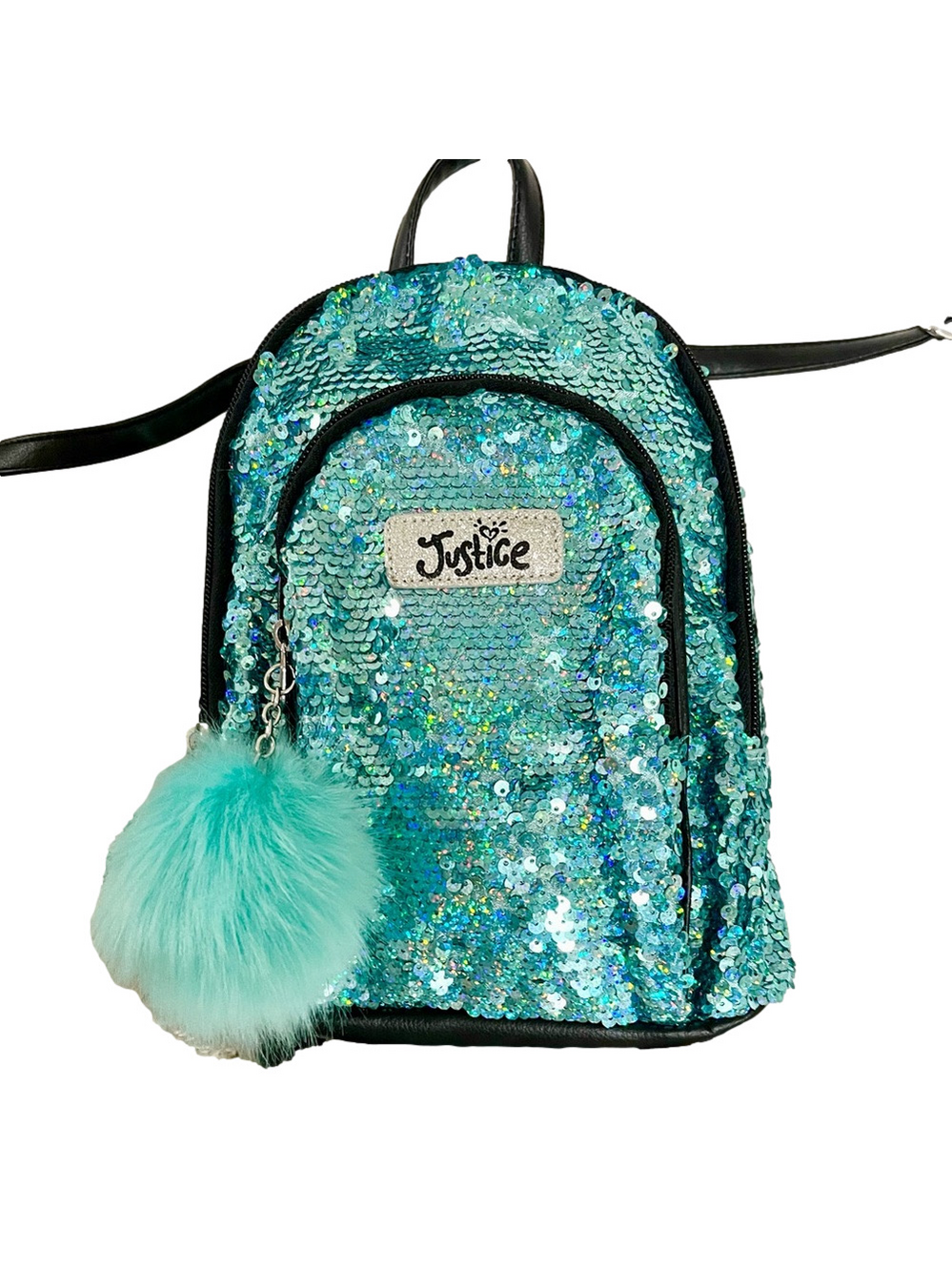 NWOT JUSTICE Backpack in Bright Blue Sparkles with handle and adjustable straps